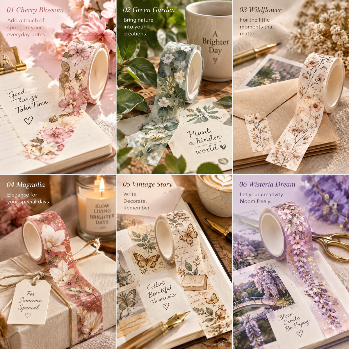 Laiyuta™ Botanical Washi Tape Set creative use