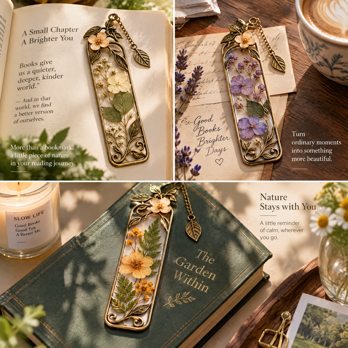 Laiyuta™ Pressed-Flower Brass Bookmark Set detail view