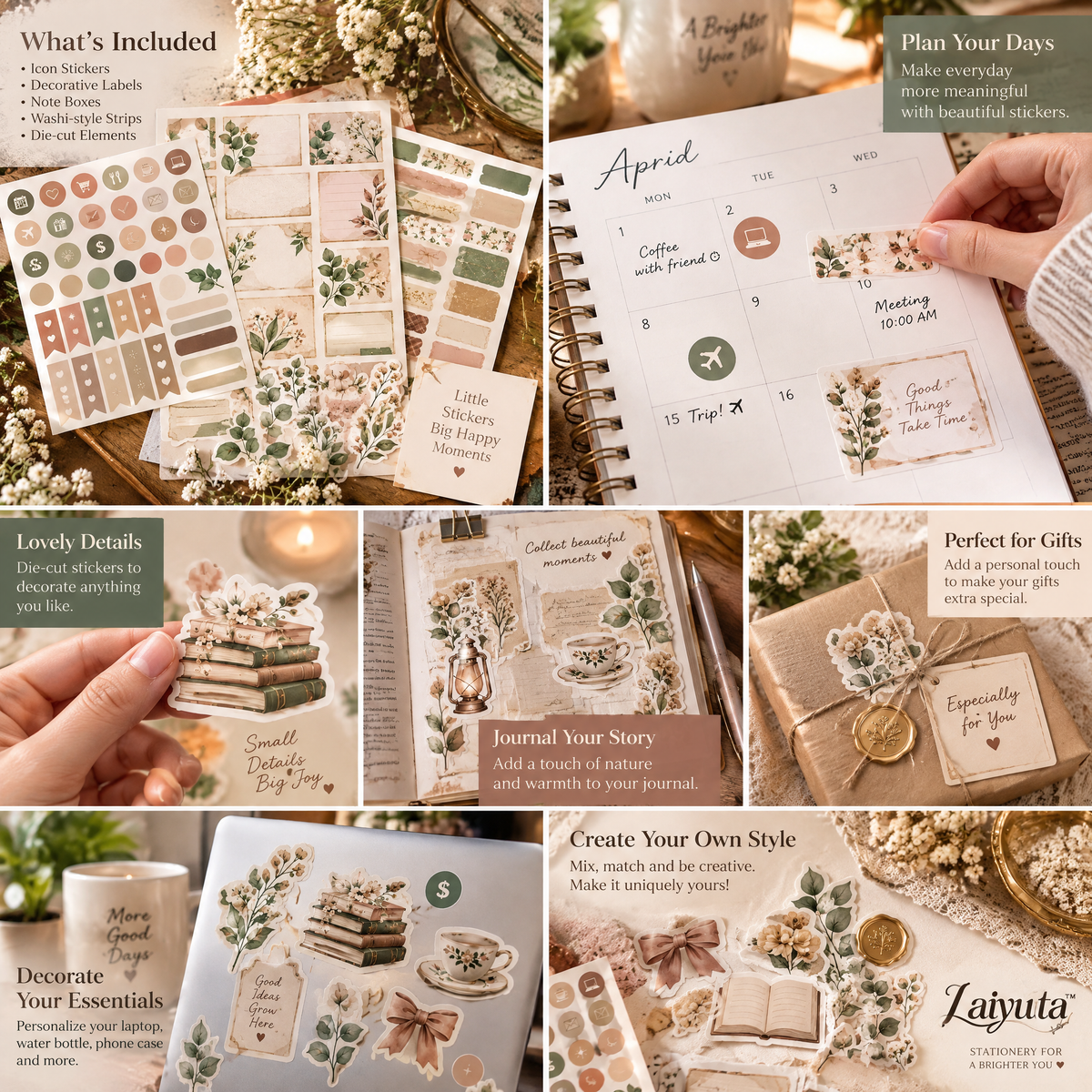 Laiyuta™ Botanical Planner Sticker Pack lifestyle view