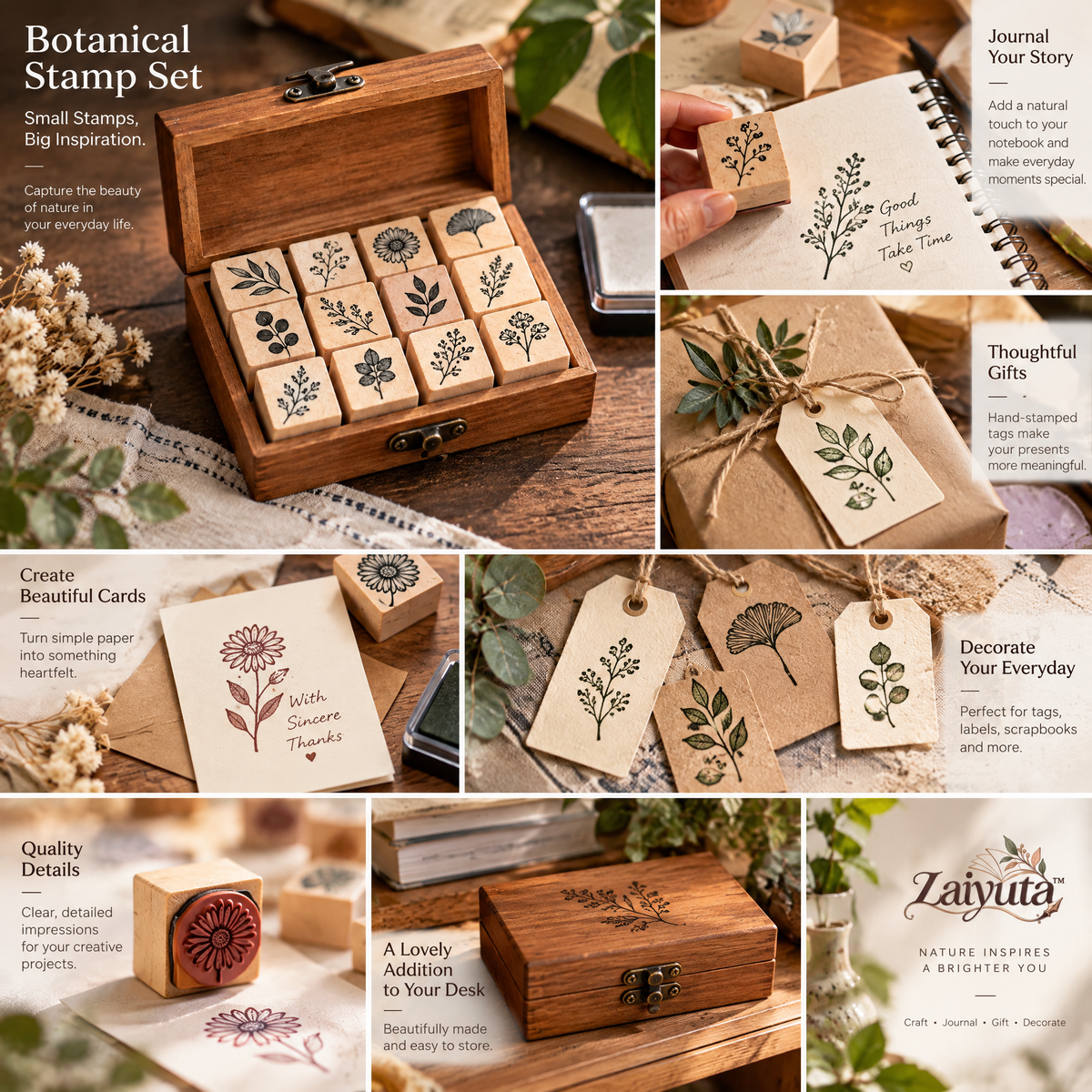 Laiyuta™ Botanical Wooden Rubber Stamp Kit lifestyle view