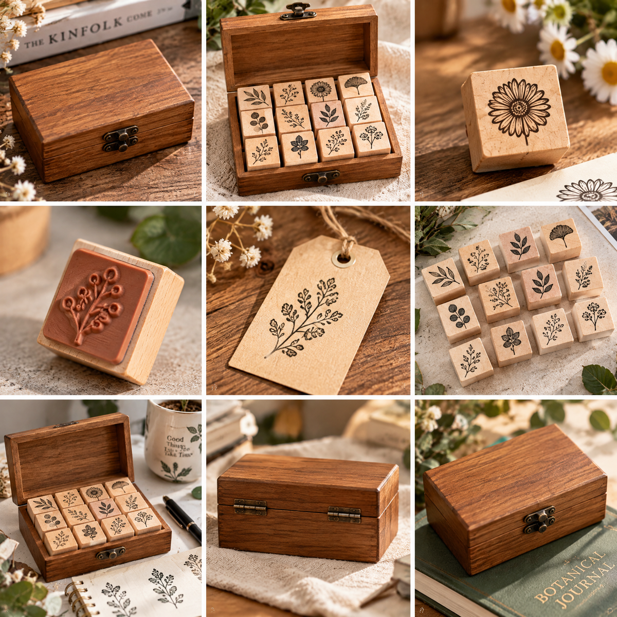 Laiyuta™ Botanical Wooden Rubber Stamp Kit detail view